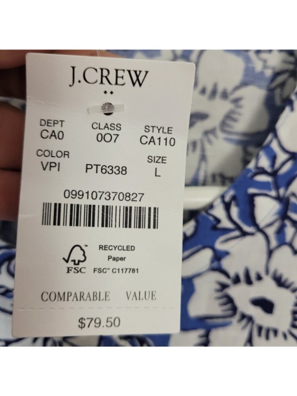 J. Crew Linen Cotton Blend Bohemian Button Up Ruffled Blouse Blue Floral Lg NWT - Picture 4 of 7